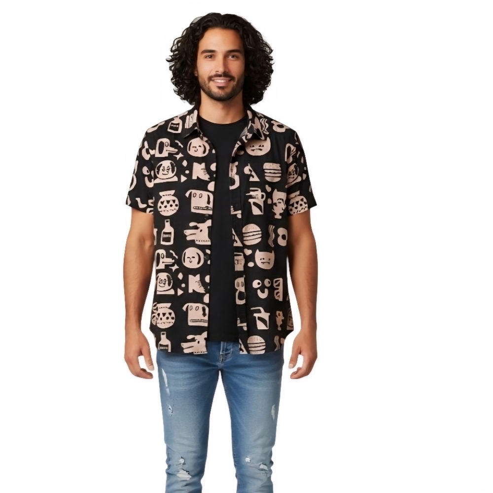 Lazy Oaf Rare Unique Novelty Print London Streetwear Shirt Black Blush Size S